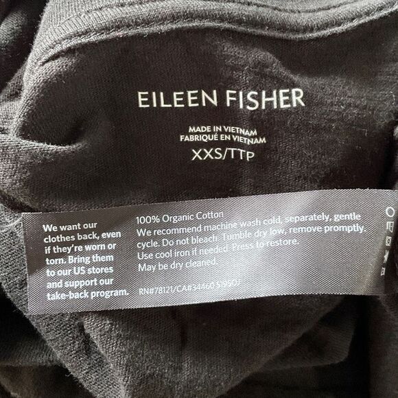 Eileen Fisher Black Burnout V-Neck Organic Cotton Short Sleeve T-Shirt XXS - Picture 4 of 5